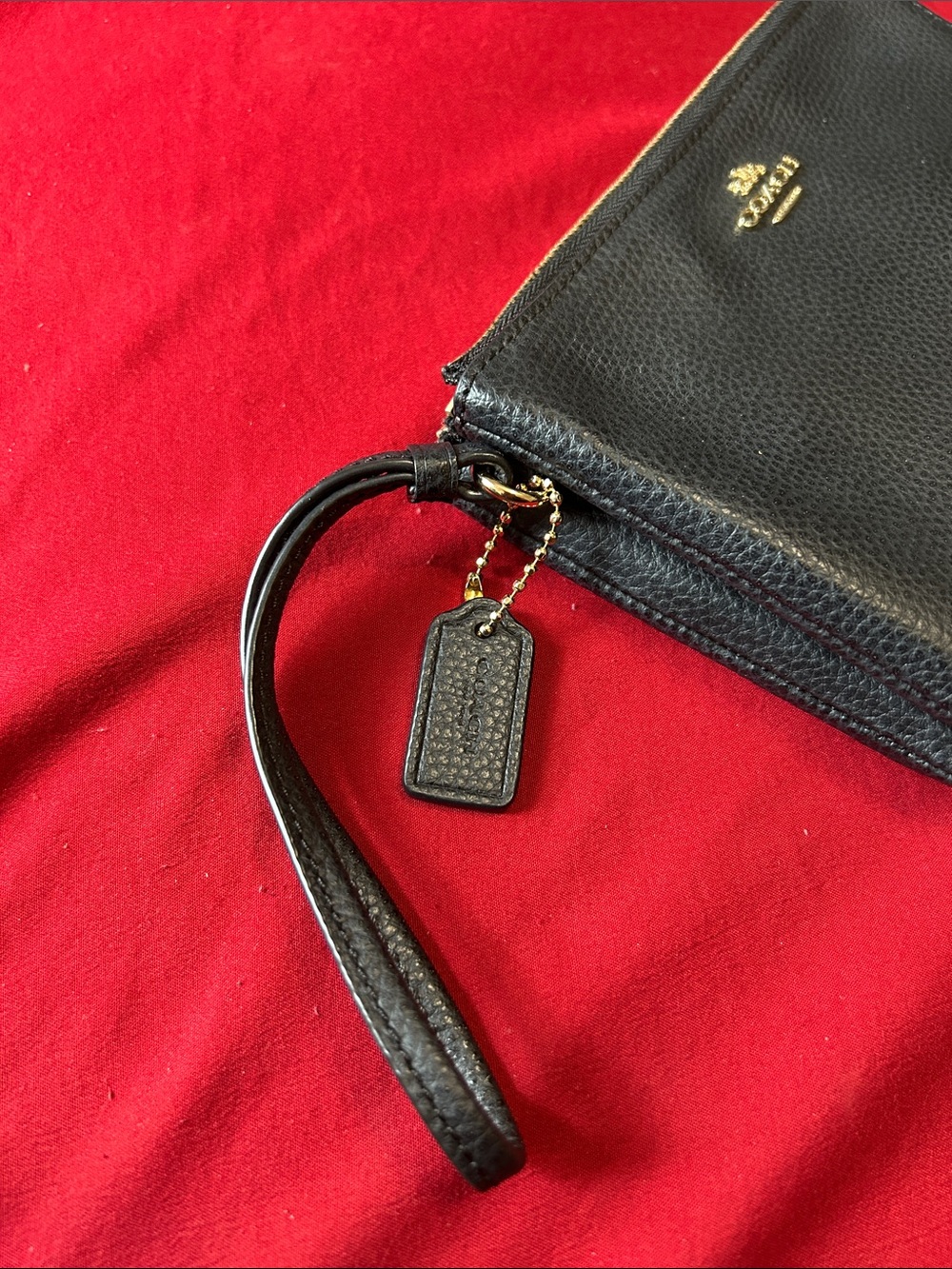 Coach Black Pebbled Leather Wristlet with Gold Accent and double zipper - Picture 4 of 4